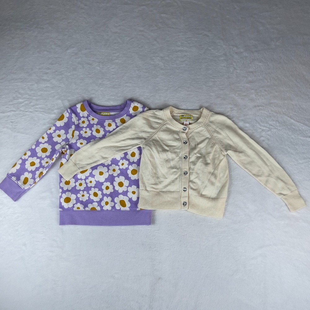 Lot‎ of 2 Cat & Jack Sweater Girls 2T Beige Purple Floral Knitted Button Front